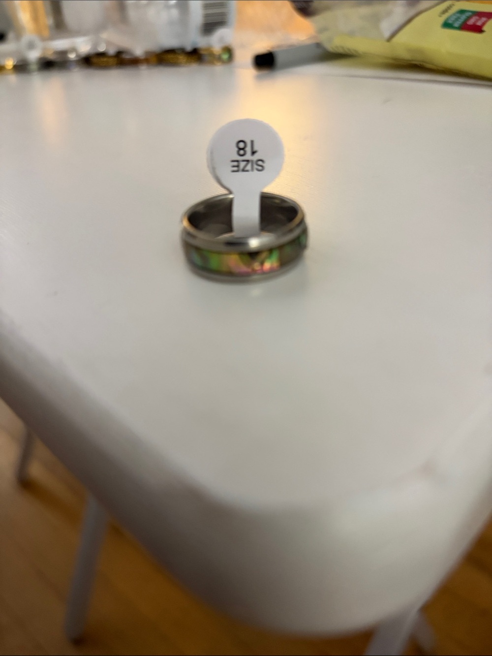 Size 18 Abalone Inlay Stainless Steel Ring